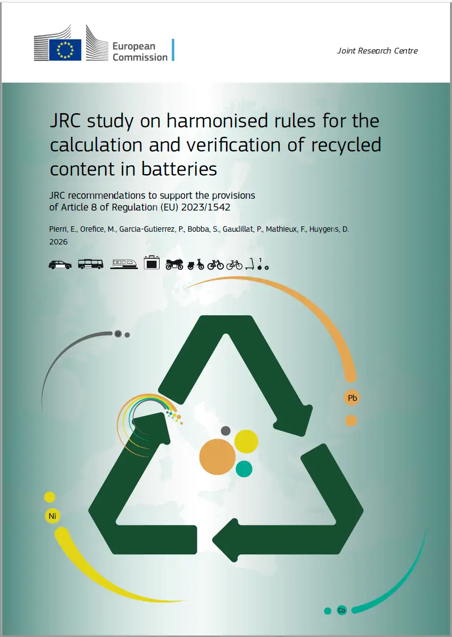 Studio del JRC sulle norme armonizzate per il calcolo e la verifica del contenuto riciclato nelle batterie Studio del JRC sulle norme armonizzate per il calcolo e la verifica del contenuto riciclato nelle batterie